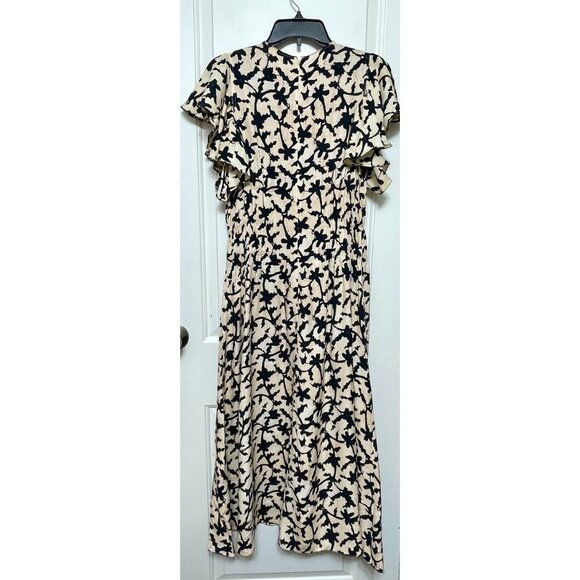 ULLA JOHNSON Anais ruffled printed crepe midi‎ dress in Beige Black 4 - Picture 8 of 16